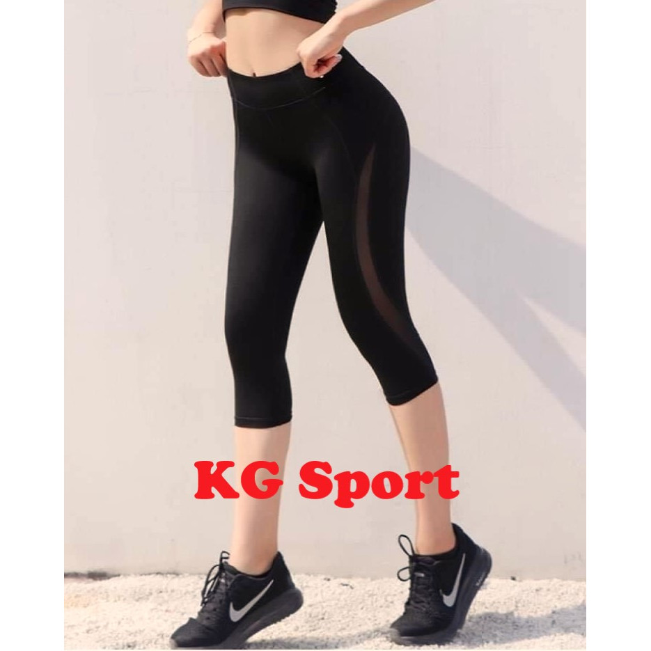 Quần legging lửng nữ phối lưới thể thao, nâng mông tôn dáng, co dãn 4 chiều, thoáng mát, trẻ trung, năng động