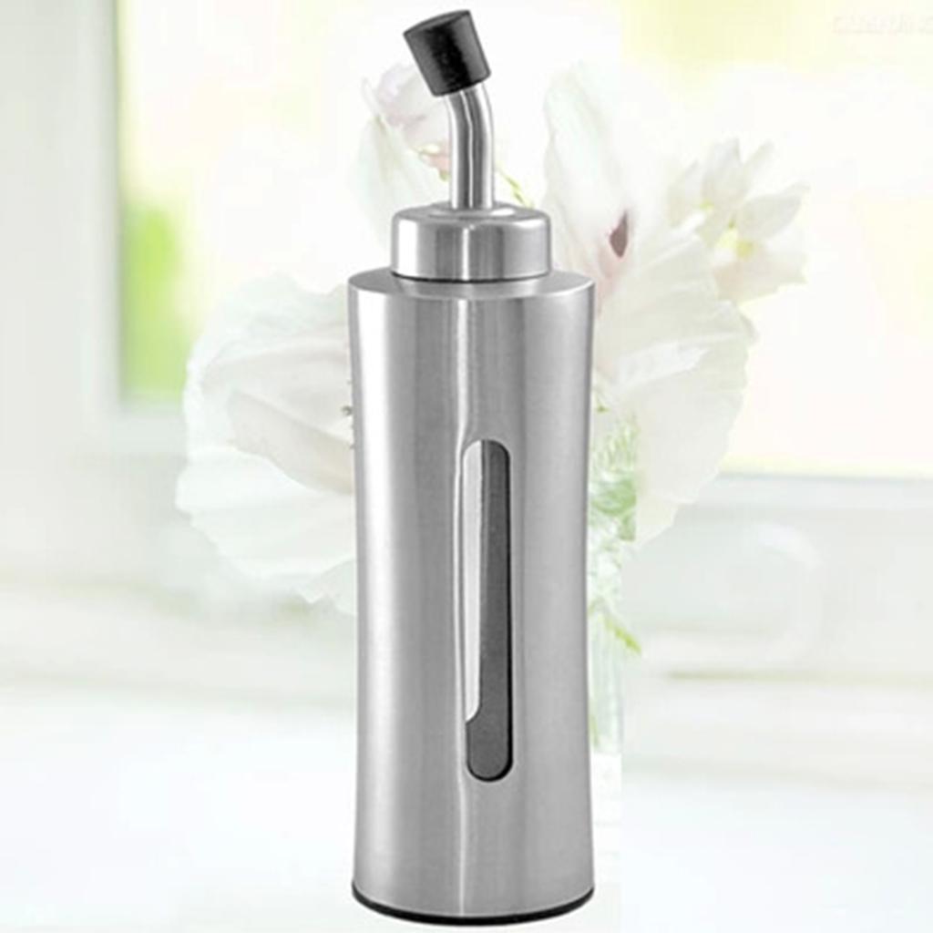 Stainless Steel Oil Vinegar Cruet Clear Glass Bottle Sealed Cap 240ml