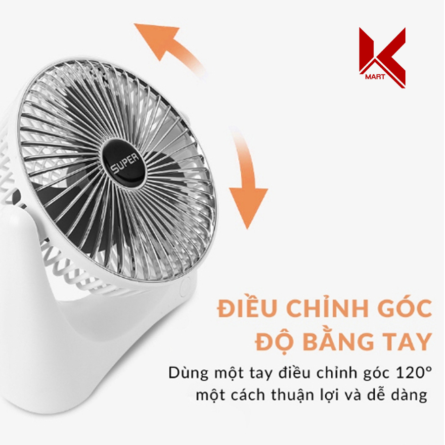 Quạt tích điện mini để bàn Super Fan cao cấp mẫu mới 2023, 3 chế độ gió - K-Mart