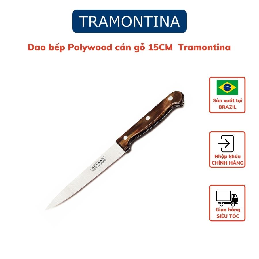 Dao Bếp Tramontina Cán Gỗ Polywood 15cm Lưỡi Thép Không Gỉ Nhập Khẩu Brazil