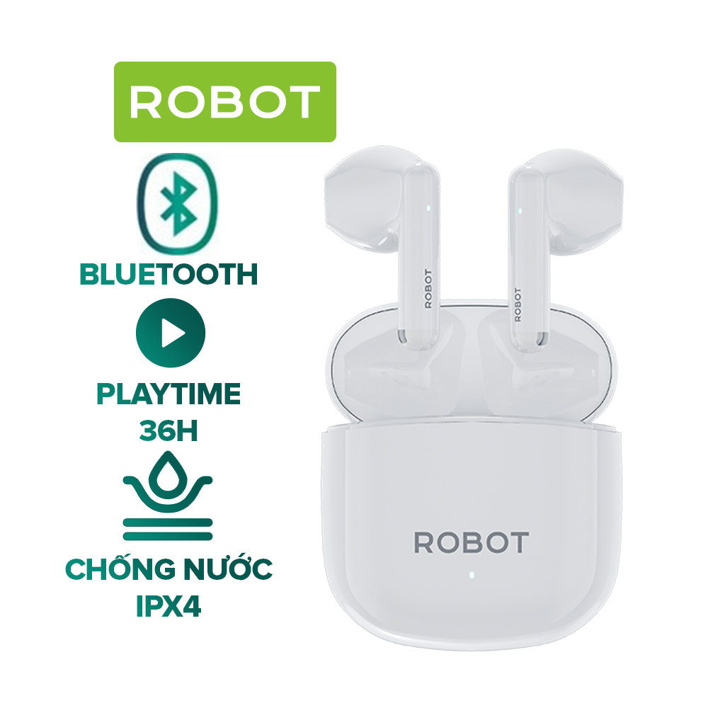 Tai nghe không dây ROBOT Airbuds T60 TWS Bluetooth 5.1 Chống nước IPX4 Cuộc Gọi HD Giảm tiếng ồn - HÀNG CHÍNH HÃNG