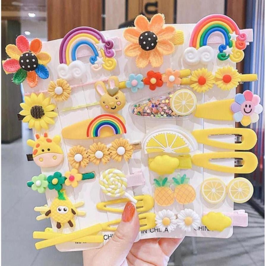 Set kẹp cặp cột tóc 14 món cho bé lớn hình hoạt hình cute xinh xắn- ( giao ngẫu nhiên )