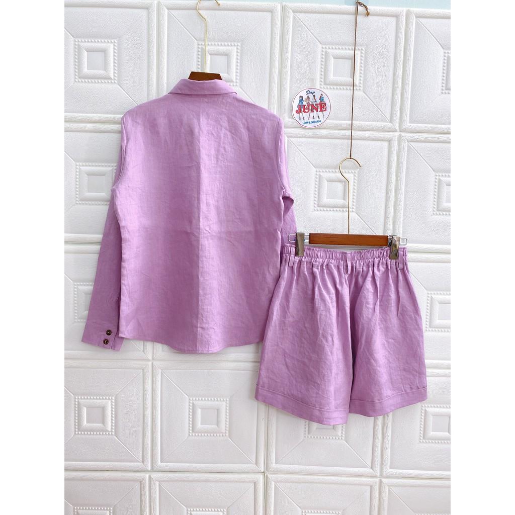 Set LINEN TƯNG PREMIUM Áo somi tay dài + short, Fullsize. Hình thật. JUNE A02Q04