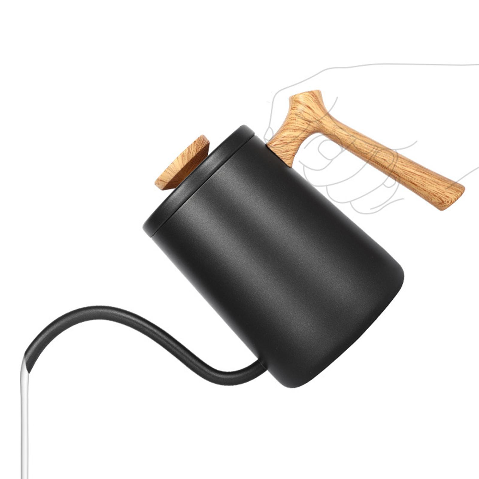 Drip Coffee Pot 600ml Kettle Wood Handle Narrow for Coffee Maker Black