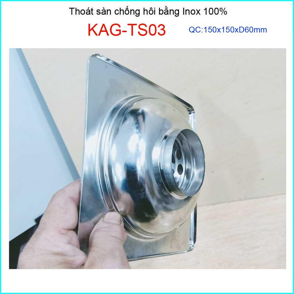 Phễu thoát sàn inox KAG-TS03, ga thoát sàn vuông 15x15cm ống D60 nước thoát nhanh giá tốt sử dụng tốt