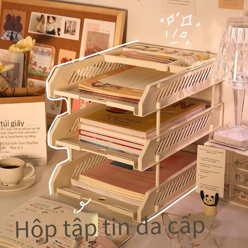 Hộp đựng thư mục để bàn nhiều lớp giá đựng tài liệu văn phòng hộp đựng sách khung a4 mặt bàn lưu trữ cột dữ liệu tấm ba lớp