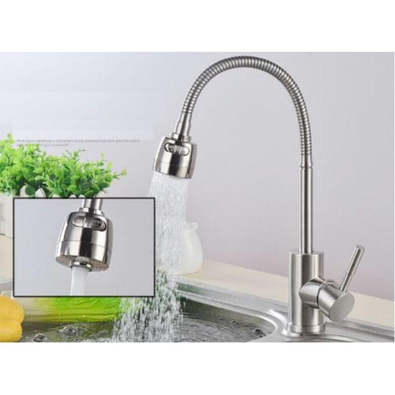 Vòi rửa chén Nóng Lạnh cần lò xo đầu vòi tăng áp 2 chế độ INOX 304 cao cấp HPN-RC08.Tặng kèm 2 dây cấp