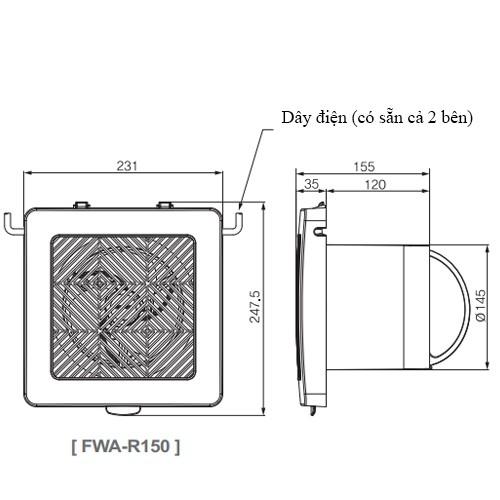 Quạt thông gió gắn tường FWA-R125D150 Himpel Hàn Quốc- Hàng chính hãng