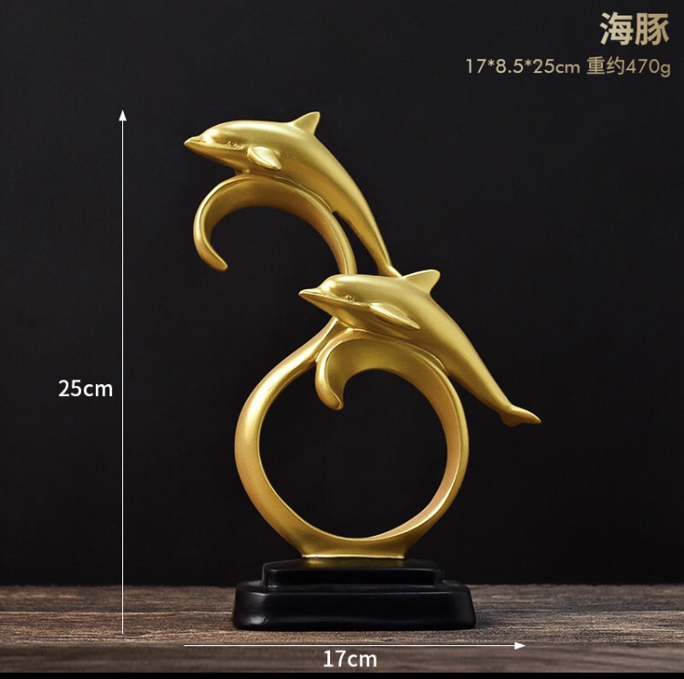 Tượng mô hình Đôi Cá Heo vượt sóng, trang trí decor nhà cửa (Cao 25 cm)