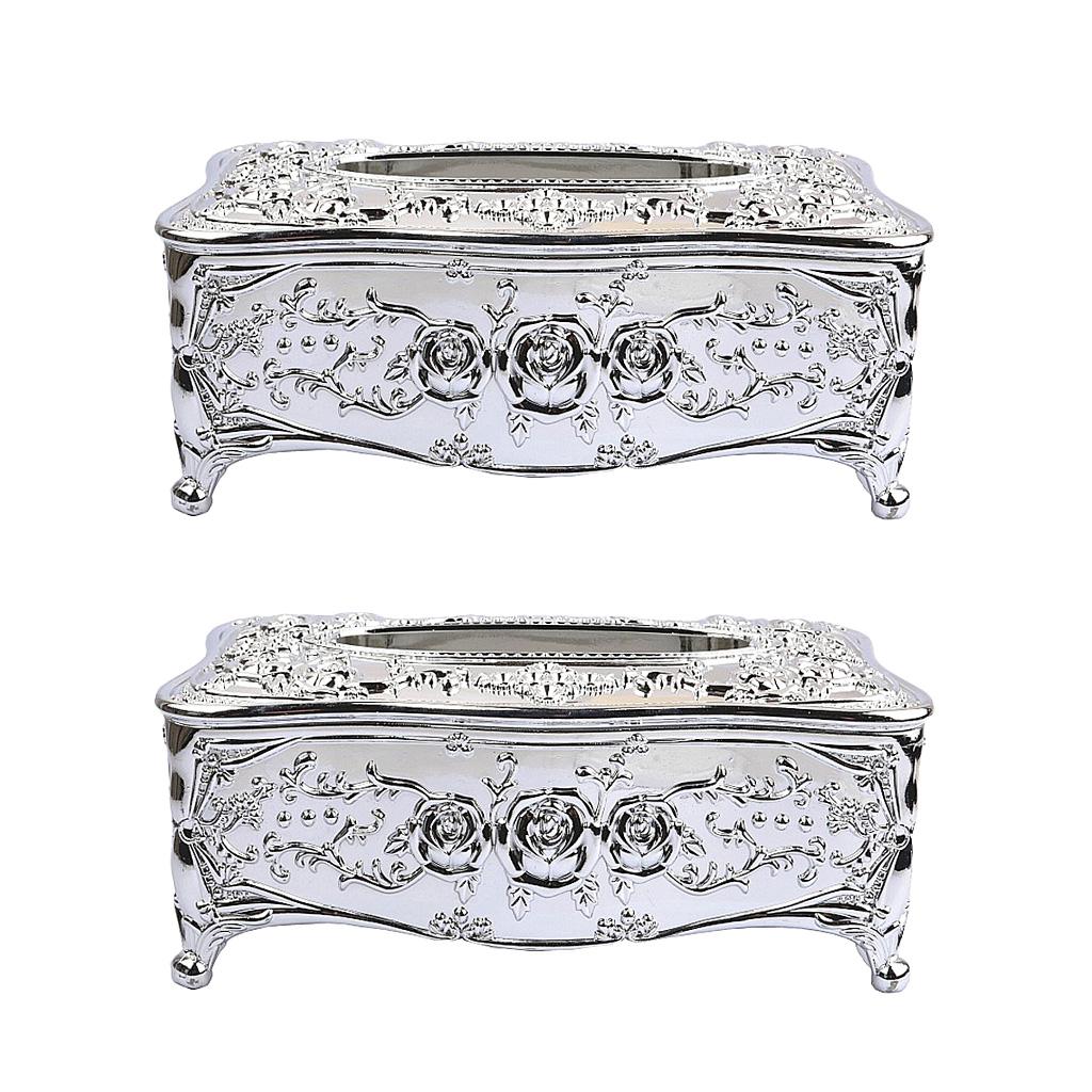 2pcs European Style Tissue Box Cover Living Room Car Tissue Holder Cover-Silver