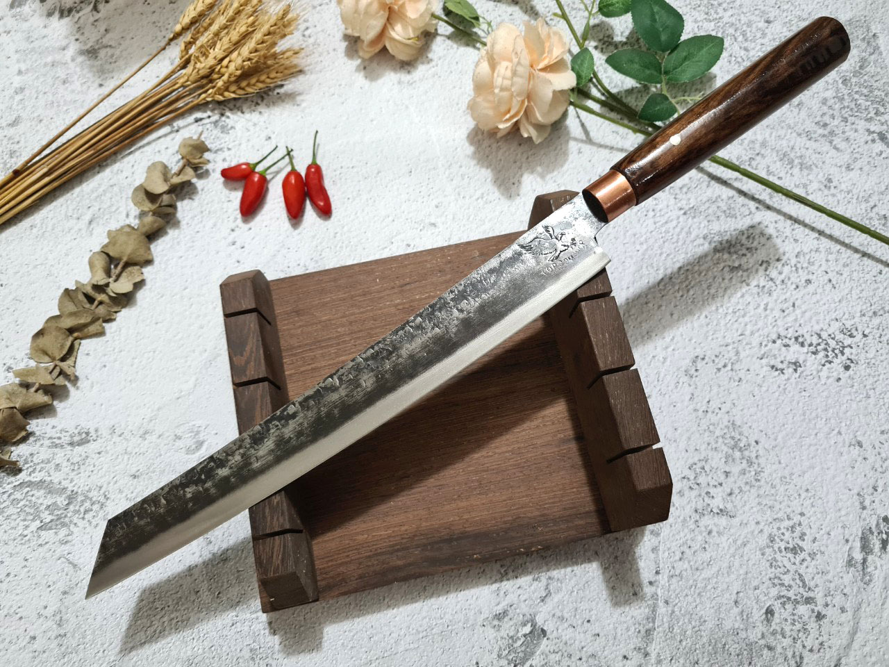 DAO BẾP PHÚC SEN - DAO BẾP SASHIMI MẶT HOA VĂN MÃ SN4