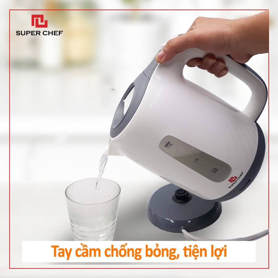 Ấm Đun Siêu Tốc Nhựa 1.7 Lít Chính Hãng Super Chef Công Suất đến 2200W Đun Nhanh, Nhựa Chịu Nhiệt, An Toàn Sức Khỏe, Nhiều Tính Năng An Toàn, Siêu Tiện Lợi, Giá Tốt SC_KP1775