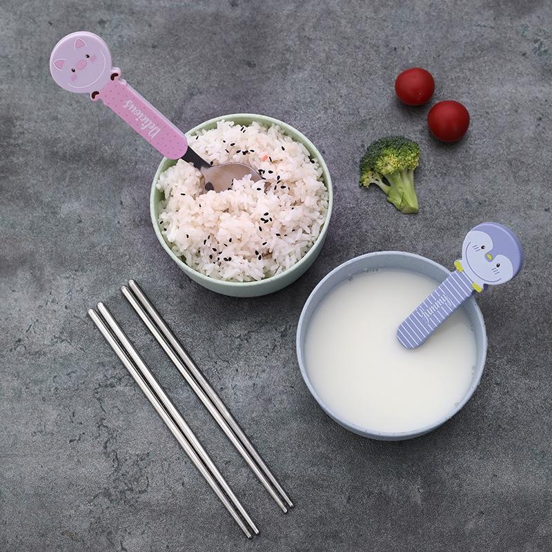 Bộ Thìa Đũa Muỗng Hình Thú Đáng Yêu Tặng Kèm Hộp Đựng