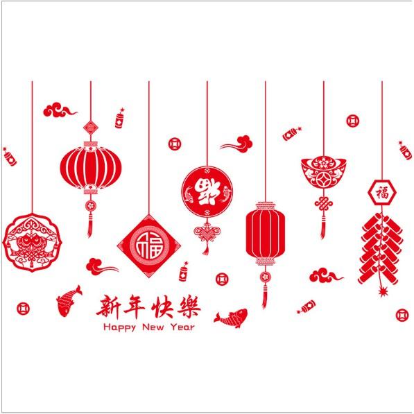 Decal trang trí tết - Rèm dây trang trí tết Lồng đèn đủ kiểu