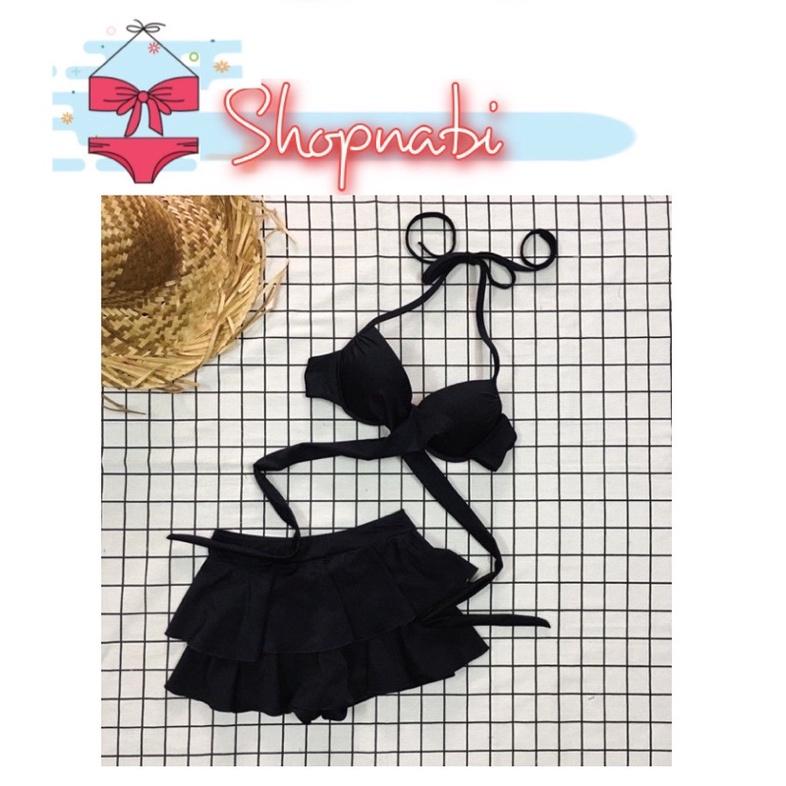 Đồ bơi nữ áo tắm nâng ngực chéo dây sang chảnh- Bikini đi biển 2 mảnh váy 2 tầng kín đáo- shopnabi VAY2TANG_NGUCCHEODAY