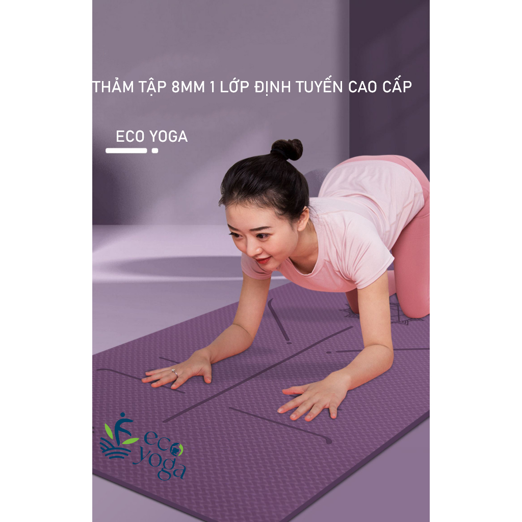 Thảm tập yoga định tuyến 8mm 1 lớp cao cấp , chống trơn trượt , thấm hút mồ hôi, đàn hồi cao , dễ dàng vệ sinh giặt
