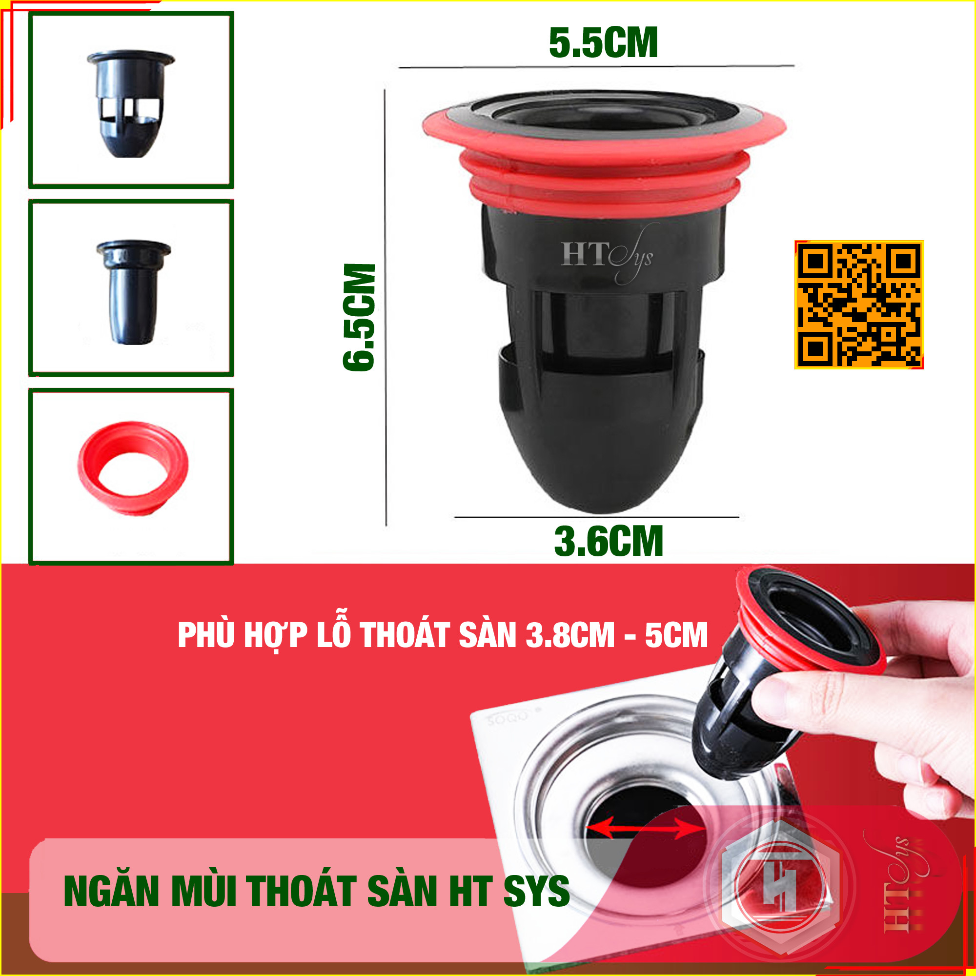 Phụ kiện ngăn mùi cống thoát nước nhà tắm - HT SYS - Ngăn mùi hôi - Ngăn nước trào ngược - Ngăn côn trùng xâm nhập