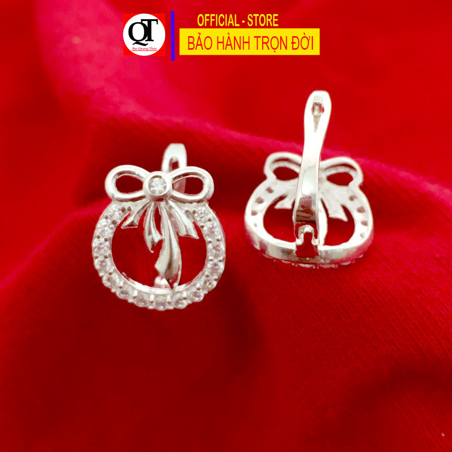 ImgKhuyên tai nữ hình nơ chất liệu bạc 925 kiểu khóa bật đeo sát tai đính đá cao cấp trang sức Bạc Quang Thản - QTBT143