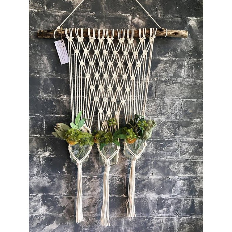 Dây treo trang trí 3 chậu cây lọ hoa bình thủy tinh M305