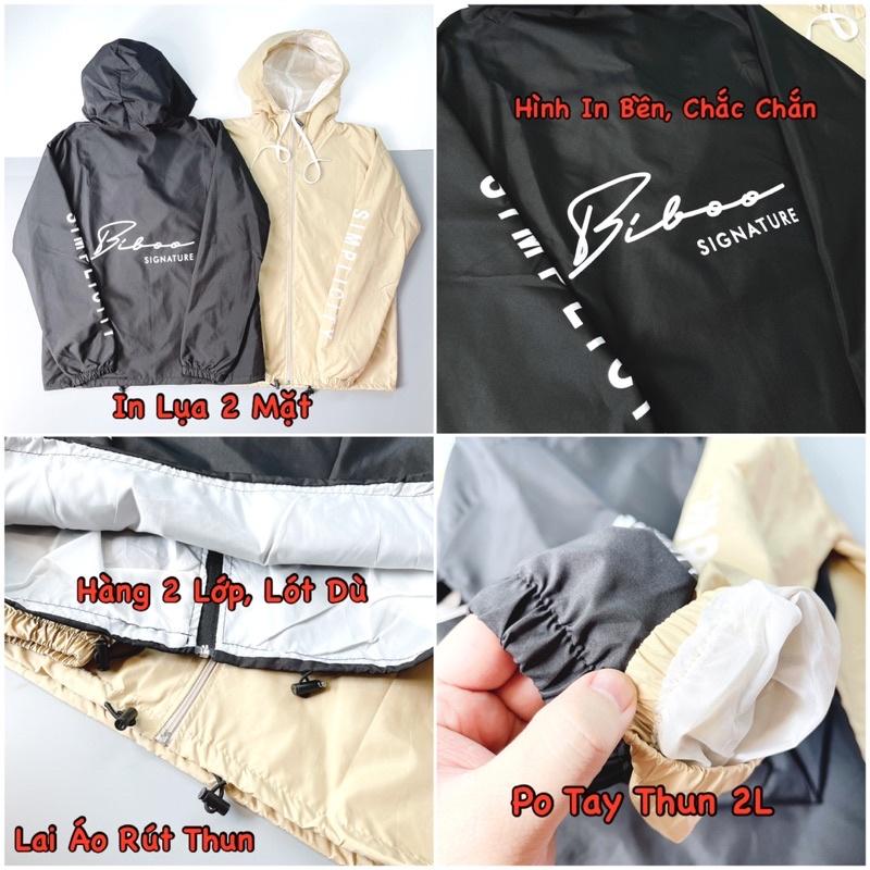 Áo khoác đôi nam nữ dù 2 lớp form rộng unisex áo gió có mũ in SIMPLICITY - CANDA 2258