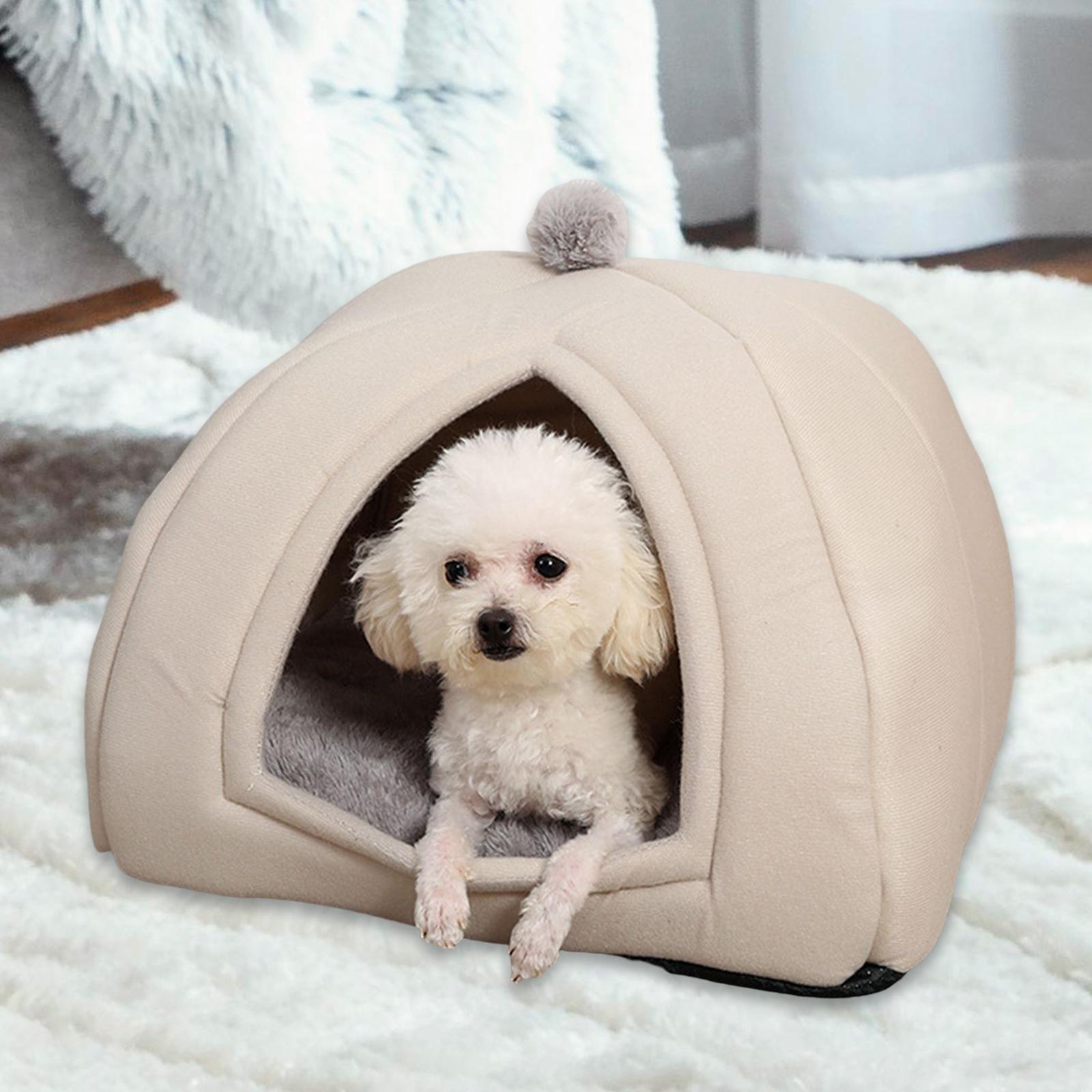 Plush Cave Pet Bed Dog Tent Hut Cozy Removable Washable Pad Cat Warm House for Kitten Sleeping Rabbit+Plush Cave Pet Bed Dog Tent Hut Cozy Removable W