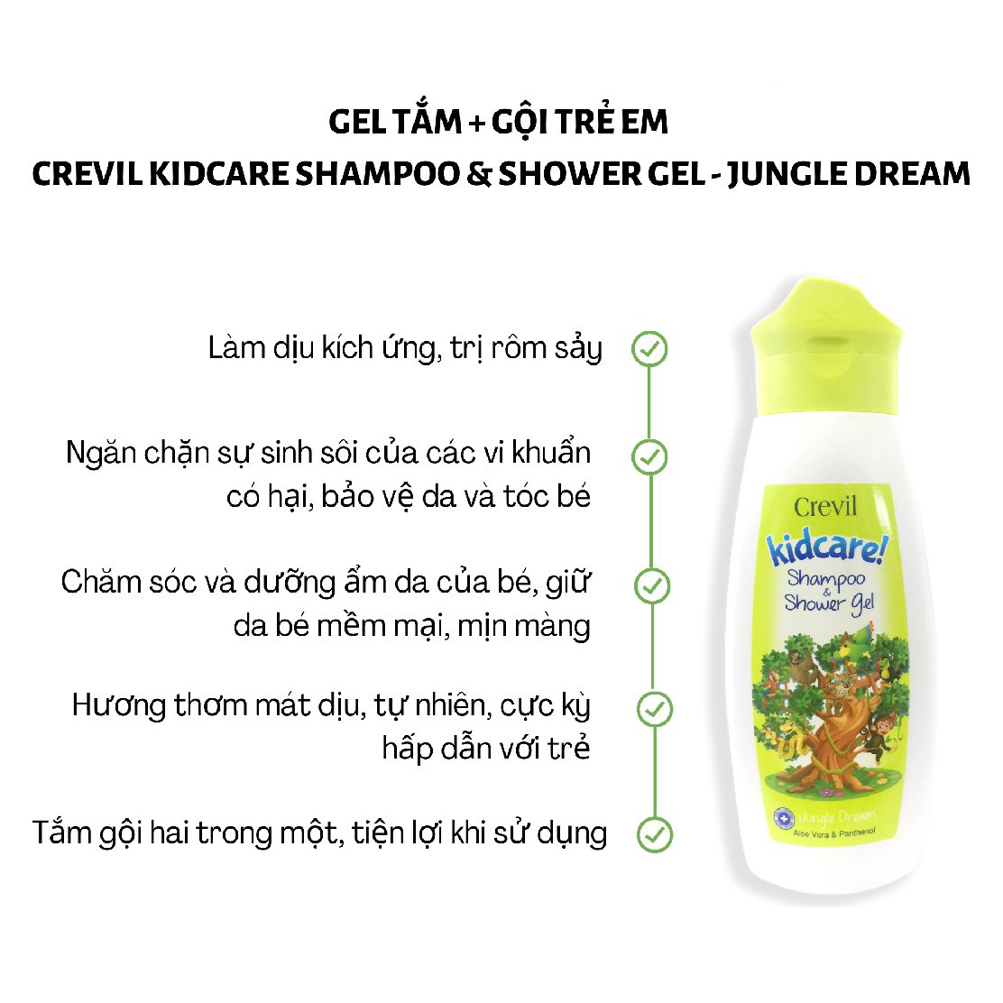 (300ml) Kid care Shampoo &amp; Shower Gel Crevil - Gel tắm gội cao cấp 2 trong 1 cho trẻ em