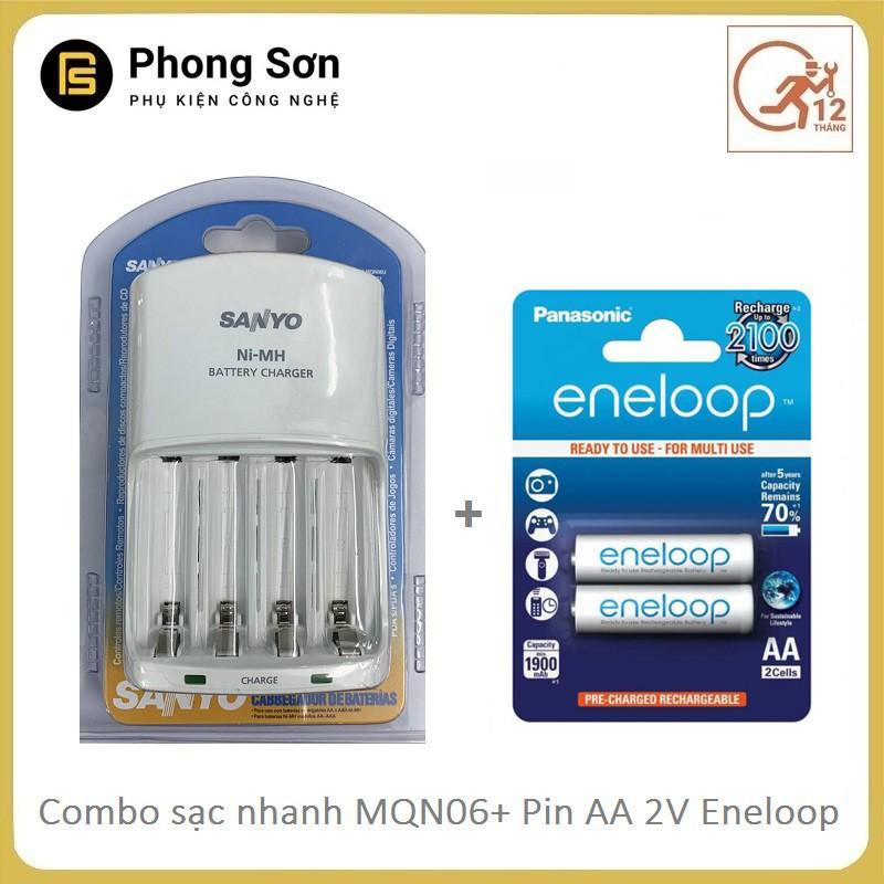 Combo Sạc Pin AA/AAA MQN06 Sanyo ( Sạc Nhanh ) + Pin Sạc AA Vỉ 2 Viên 1900 MAh - Hàng Chính Hãng