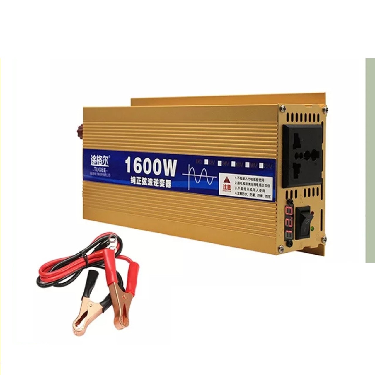 Kích điện 12v lên 220v sin chuẩn, Bộ đổi điện 12v-220v TUGEE 1600W chính hãng dùng cho ô tô và gia đình