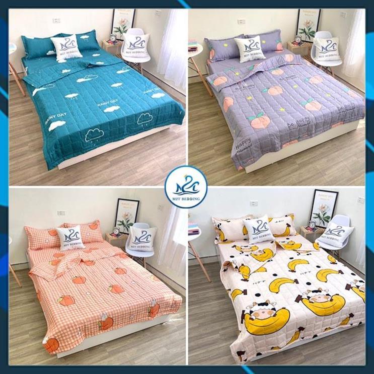Bộ chăn ga gối hè cotton poly Bedding, chăn hè trần bông họa tiết mền đáng yêu