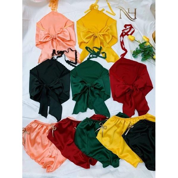 Đồ ngủ sexy nữ, đồ ngủ cao cấp yếm sexy gợi cảm chất satin quyến rũ
