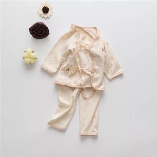 Bộ quần áo sơ sinh dài tay 100% organic cotton hữu cơ tự nhiên không tẩy nhuộm hóa chất an toàn cho bé