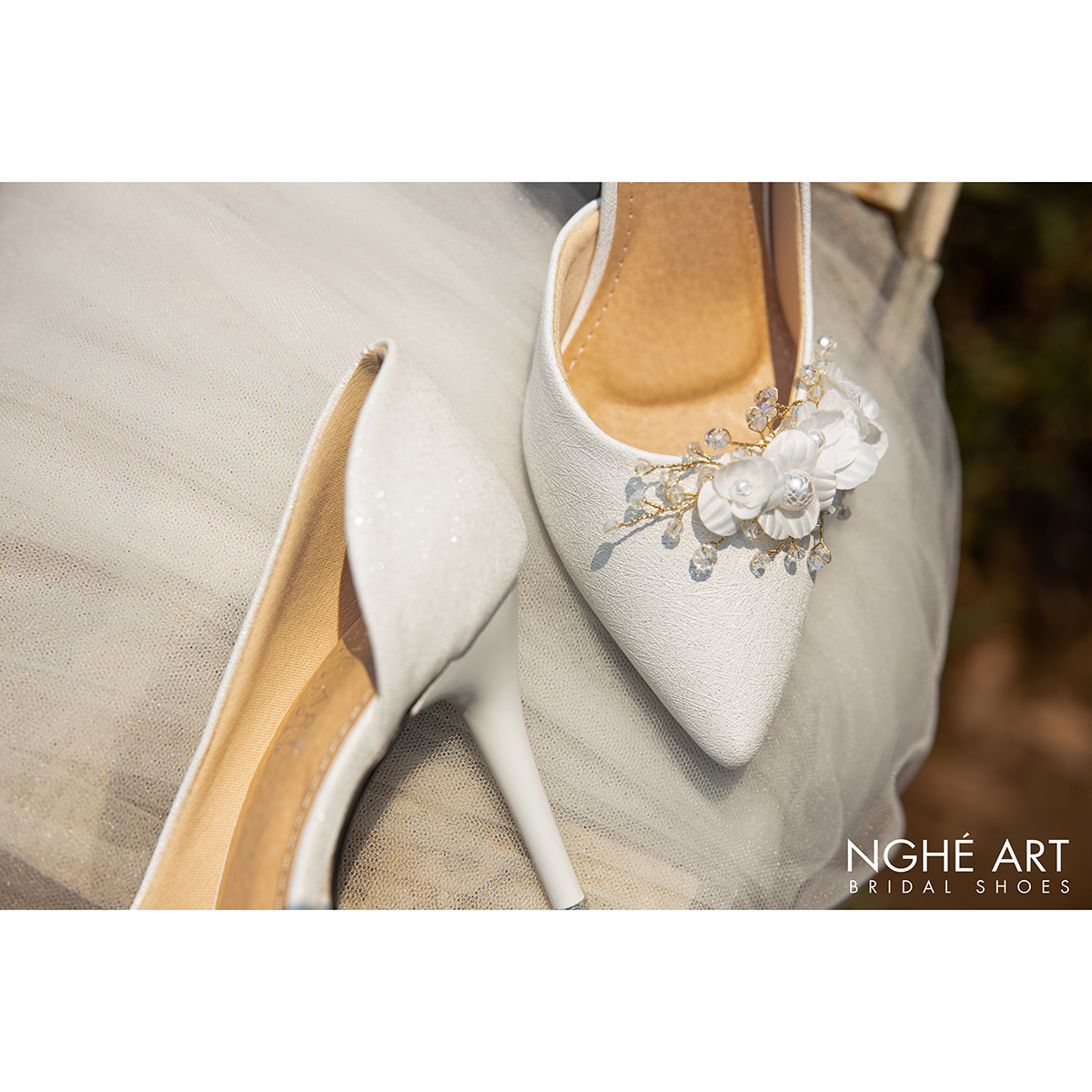 Giày cưới Nghé Art nhánh hoa 454