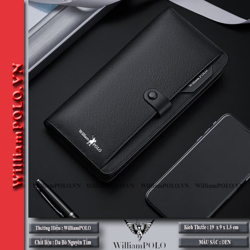 Ví cầm tay nam - ví nam cao cấp Full hộp WilliamPOLO - V35