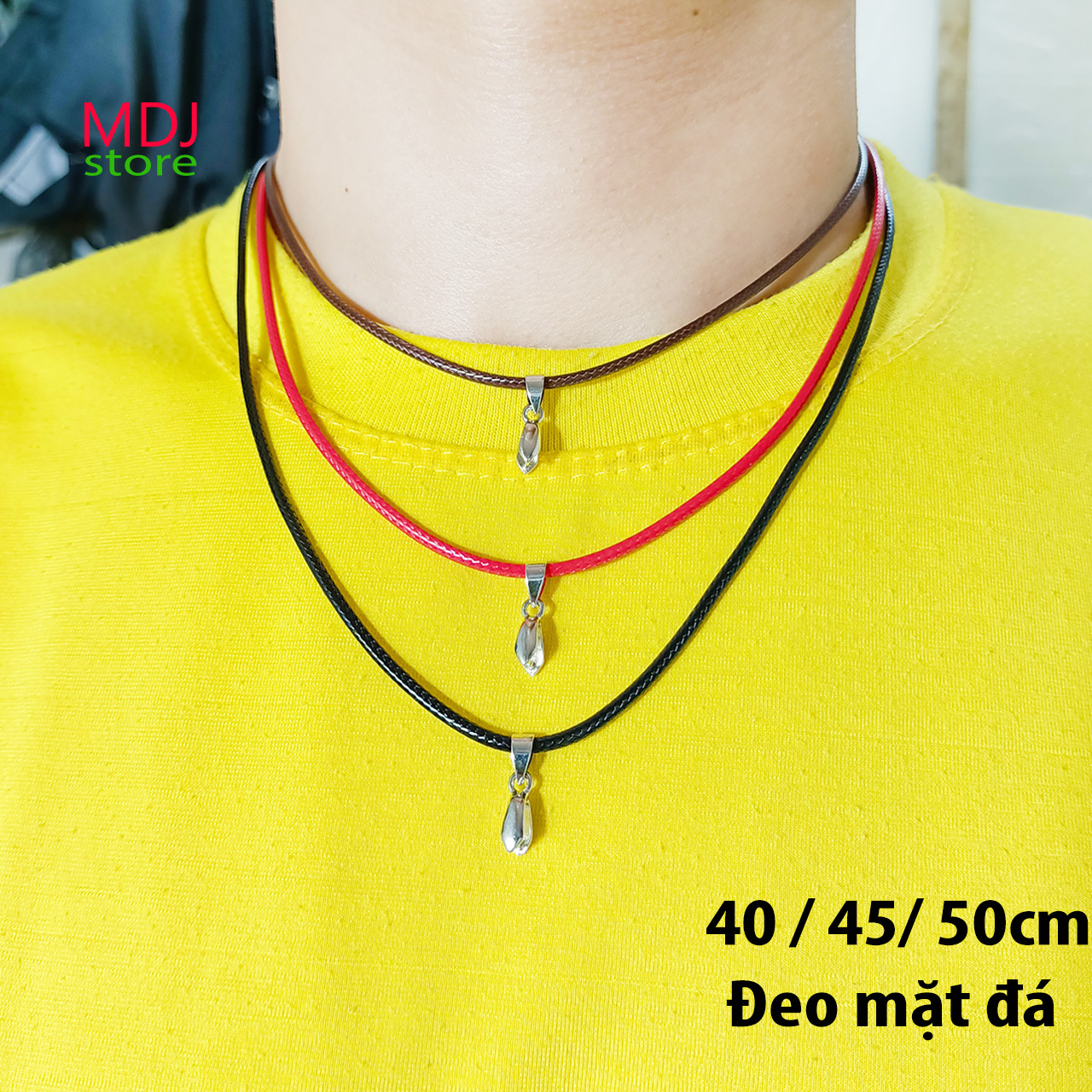 Dây đeo mặt Phật Bản Mệnh đeo mặt đá Hồ Ly, Dây đeo cổ chất liệu cotton sáp 2mm dài 40 45 50cm