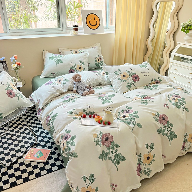 Bộ 4 món ga gối và vỏ chăn Cotton Poly Nhập Khẩu mẫu Hoa mười giờ