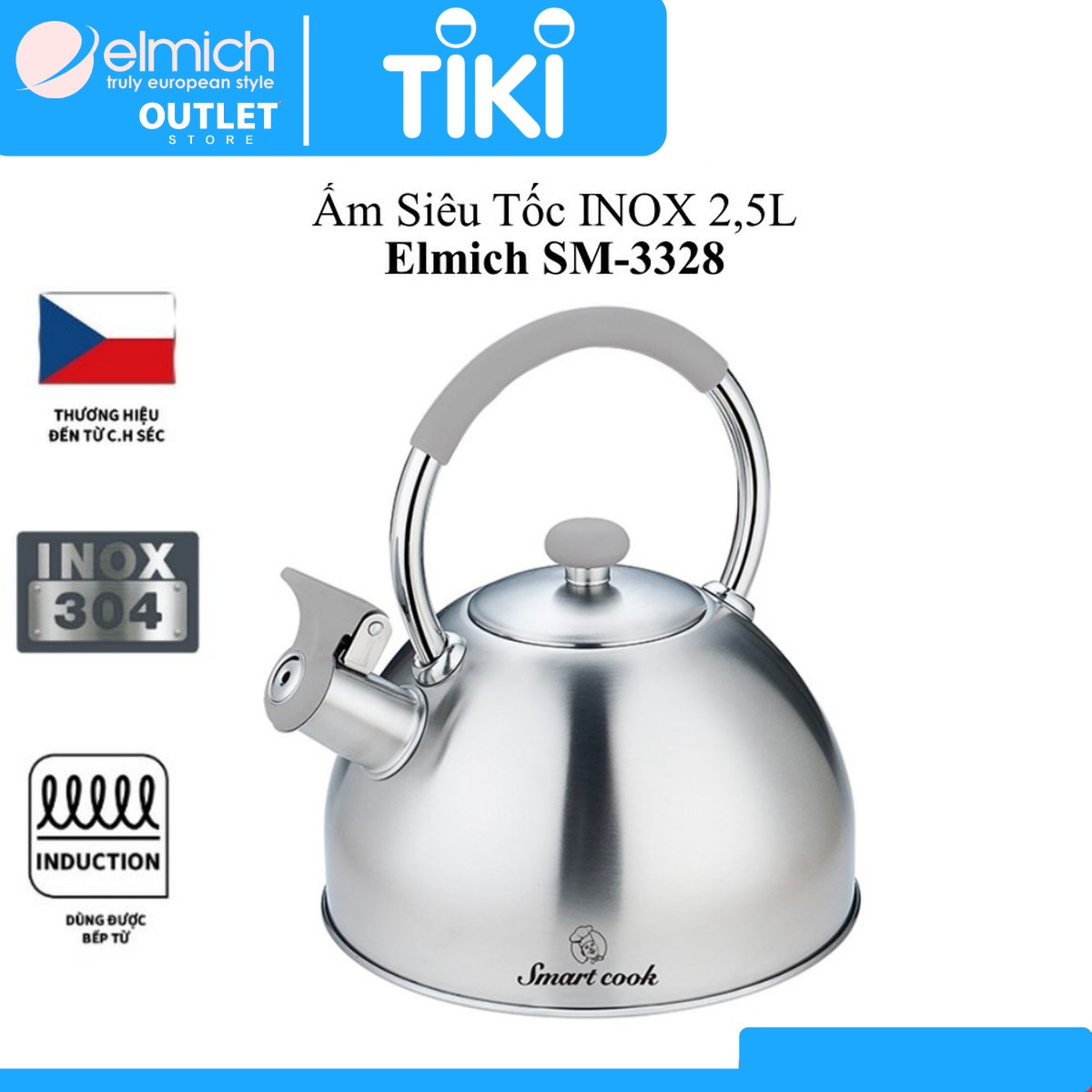 Ấm Siêu Tốc Đun Từ Inox 304 Smartcook  EL3328 2.5L Hàng Chính Hãng