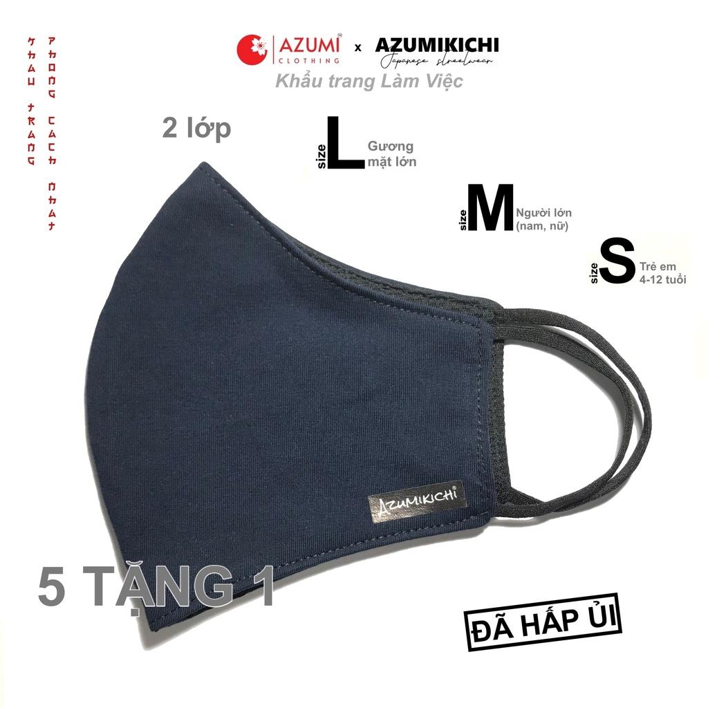 Khẩu trang vải cao cấp Azumikichi mua 5 TẶNG 1, dòng khau trang văn phòng LAVI màu xanh đen làm bằng vải thun cotton cao cấp giặt lại được - A3