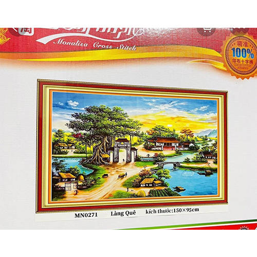 Tranh thêu chữ thập phong cảnh làng quê MN0271 - kích thước 150 * 95