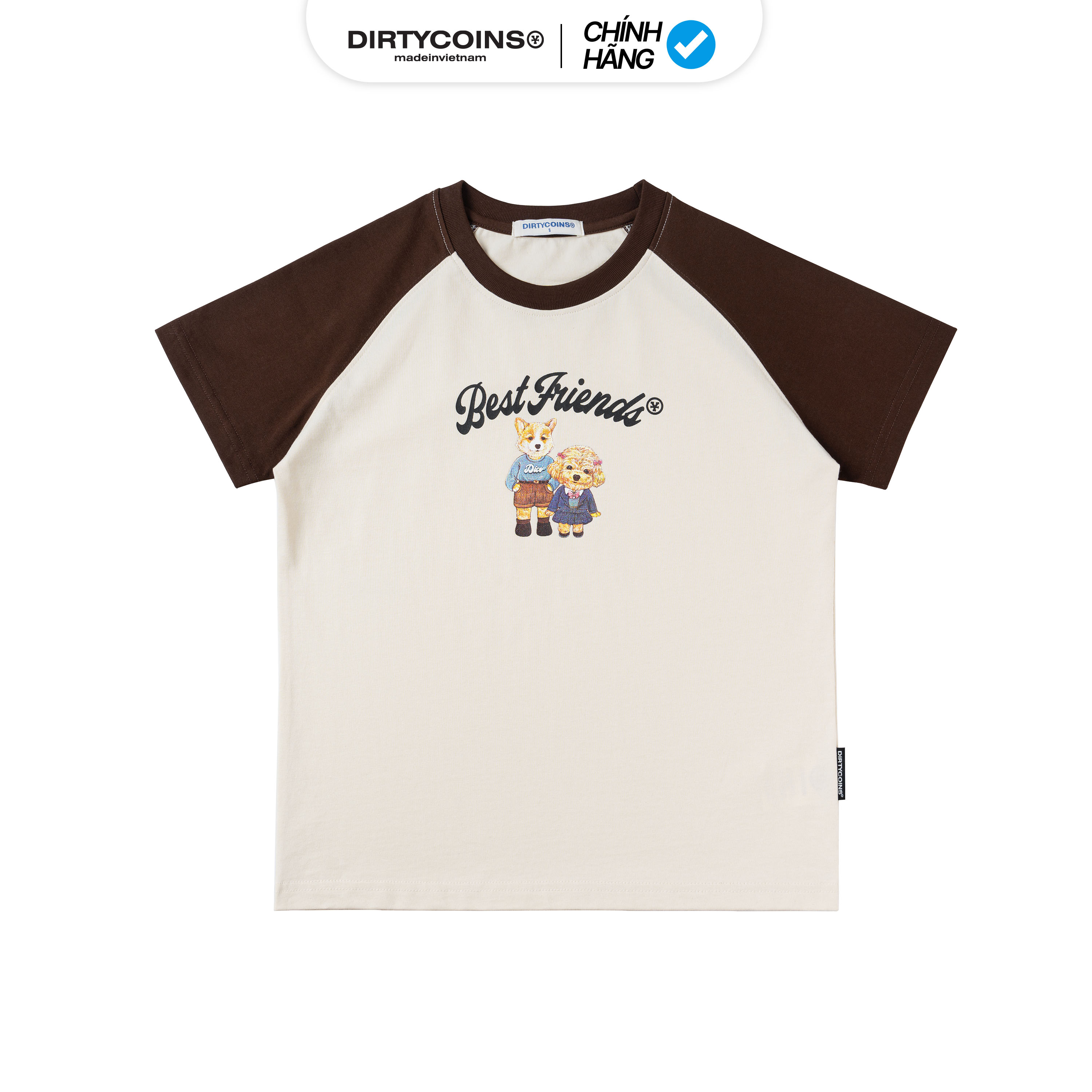 Áo Thun DirtyCoins Puppies Raglan Women T-shirt - Cream/Brown