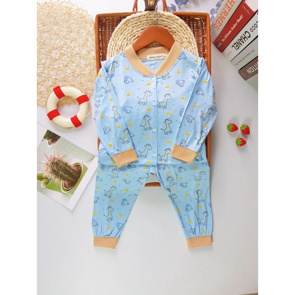 Bộ dài tay thun lạnh Nút Cài Giữa hươu cao cỏ Minky Mom cho bé trai bé gái từ 7-19kg