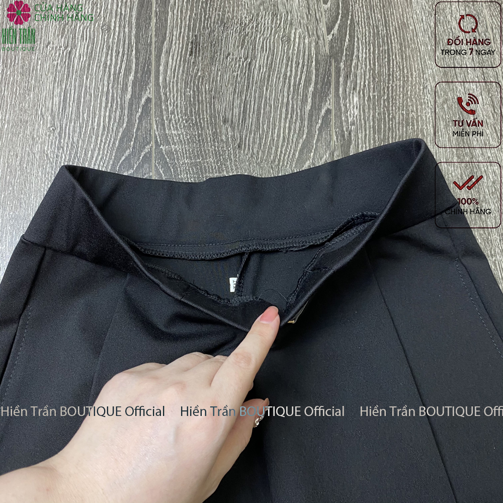 Quần baggy nữ phối khuyên dây da Hiền Trần BOUTIQUE chất liệu Umi co giãn cao cấp