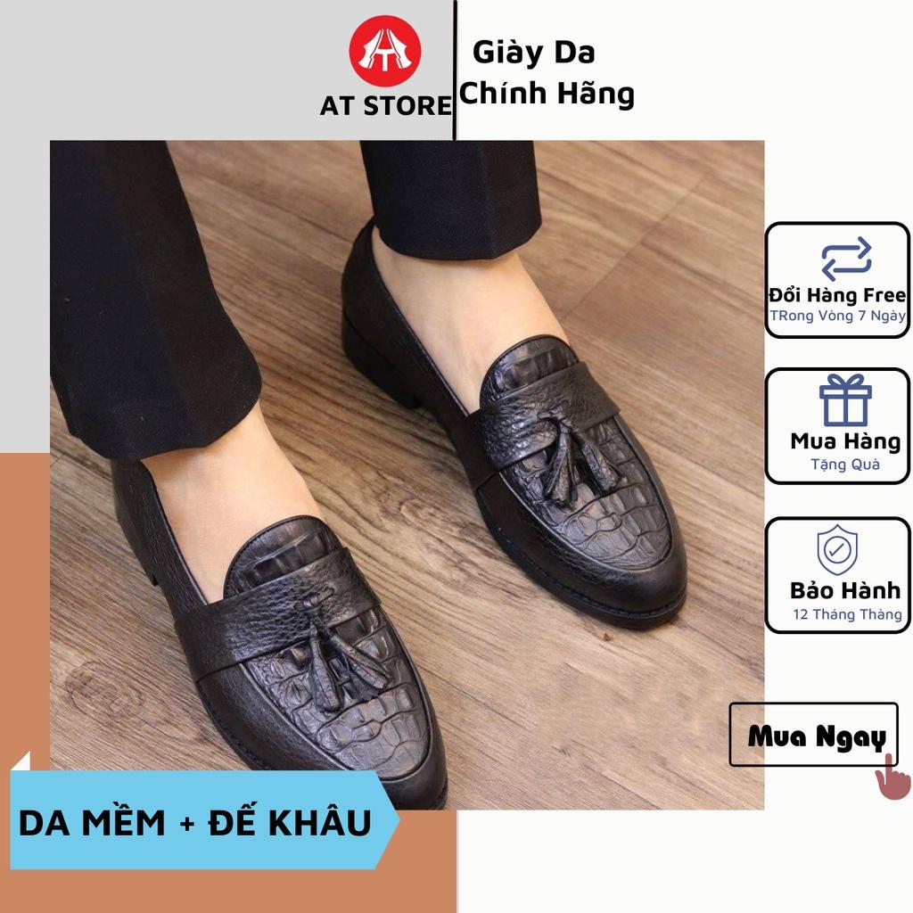 Giày lười da nam công sở dập vân cá sấu, có chuông - giày lười nam có Đế cao 3cm, Mã V55
