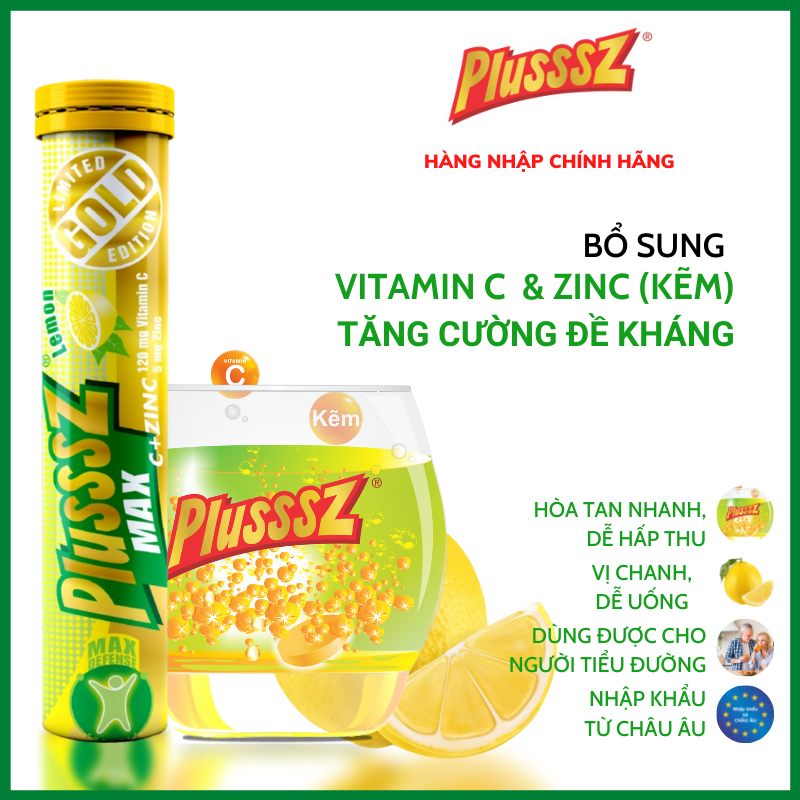 {COMBO 2 TUÝP] Viên sủi Plusssz Max Vitamin C + ZinC vị Chanh +  Viên sủi Plusssz Calcium vị Đào và chanh dây không Đường bổ sung canxi dạng hòa tan, dễ hấp thu hỗ trợ sức khỏe xương và răng, hỗ trợ ngăn ngừa loãng xương (Tuýp 20 viên sủi)