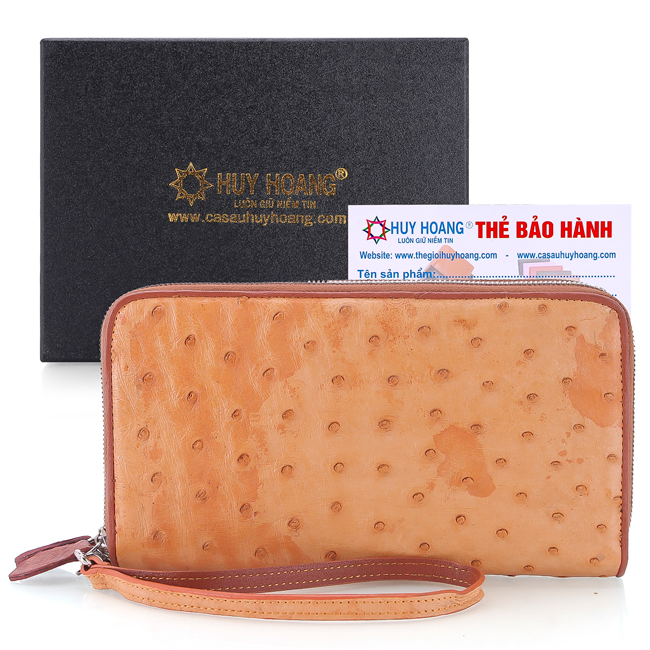 HJ3413-14-15-16 - Bóp da đà điểu nhiều ngăn đen, nâu đỏ, vàng bò, nâu đất