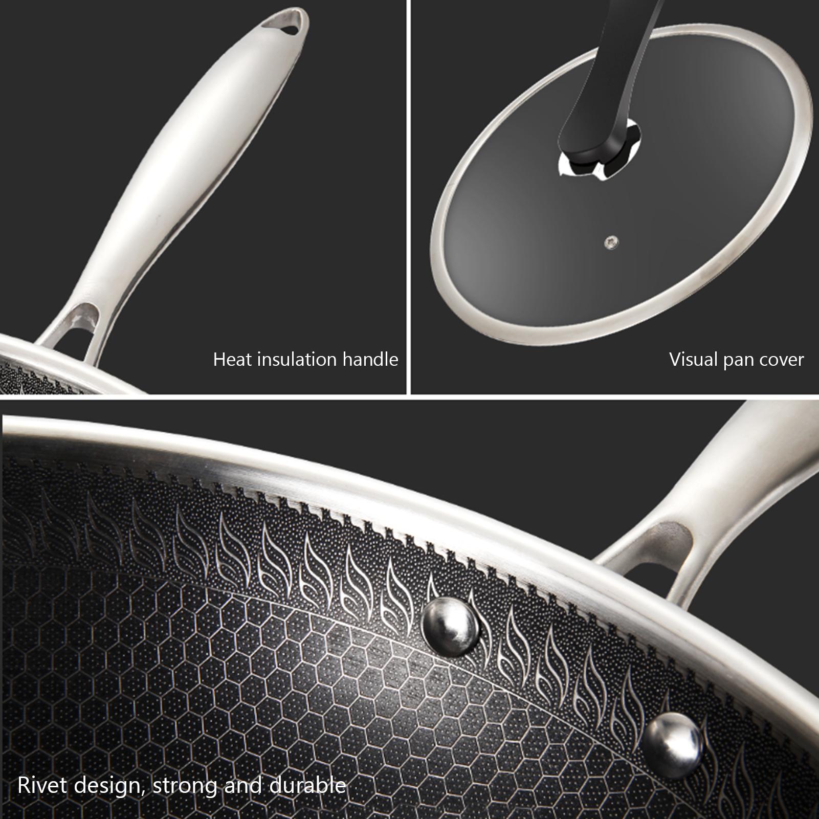 Chảo chống dính có nắp, đáy phẳng, được làm bằng thép không gỉ 304 cao cấp, dễ dàng vệ sinh