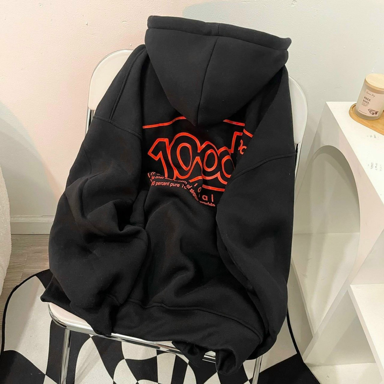 Áo khoác nam nữ Hoodie nỉ trơn Basic in chữ 1000K form rộng tay bồng khóa kéo có mũ Ulzzang