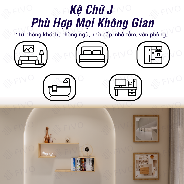 Combo 2 Kệ Gỗ Treo Tường Chữ J FIVO FB42 Thiết Kế Âm Tường, Đa Dạng Cách Trang Trí, Chịu Lực Tốt - Giá Rẻ