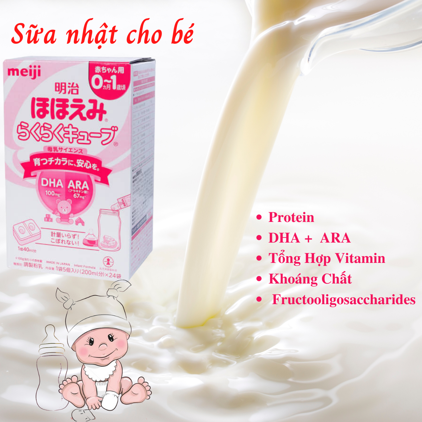 Sữa cho trẻ sơ sinh 0-1 tuổi Meiji Nhật giàu dưỡng chất kèm DHA giúp phát triển cân đối chiều cao, cân nặng, trí não cho bé - Massel Official