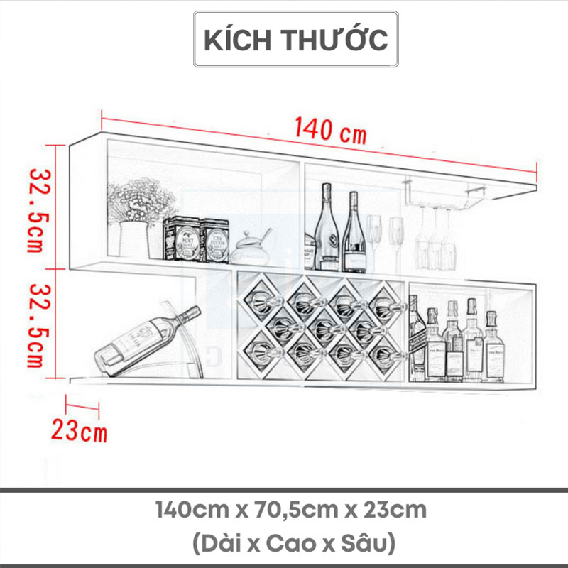 Kệ Để Chai Vang Treo Tường 2 Tầng Với 11 Ngăn Đựng Chai Để Nằm Cao Cấp SIB Decor KR02