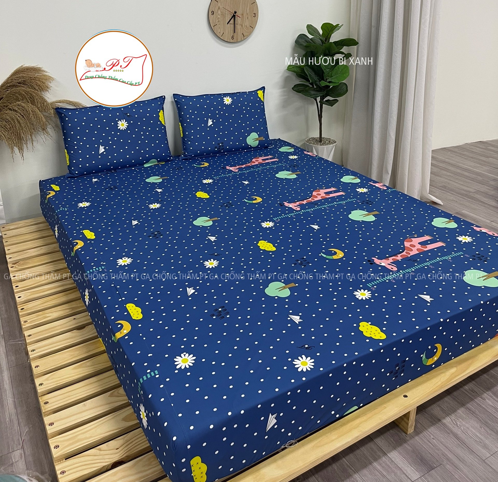 Ga Chống Thấm Cao Cấp PT Mẫu Họa Tiết Hươu Bi Xanh